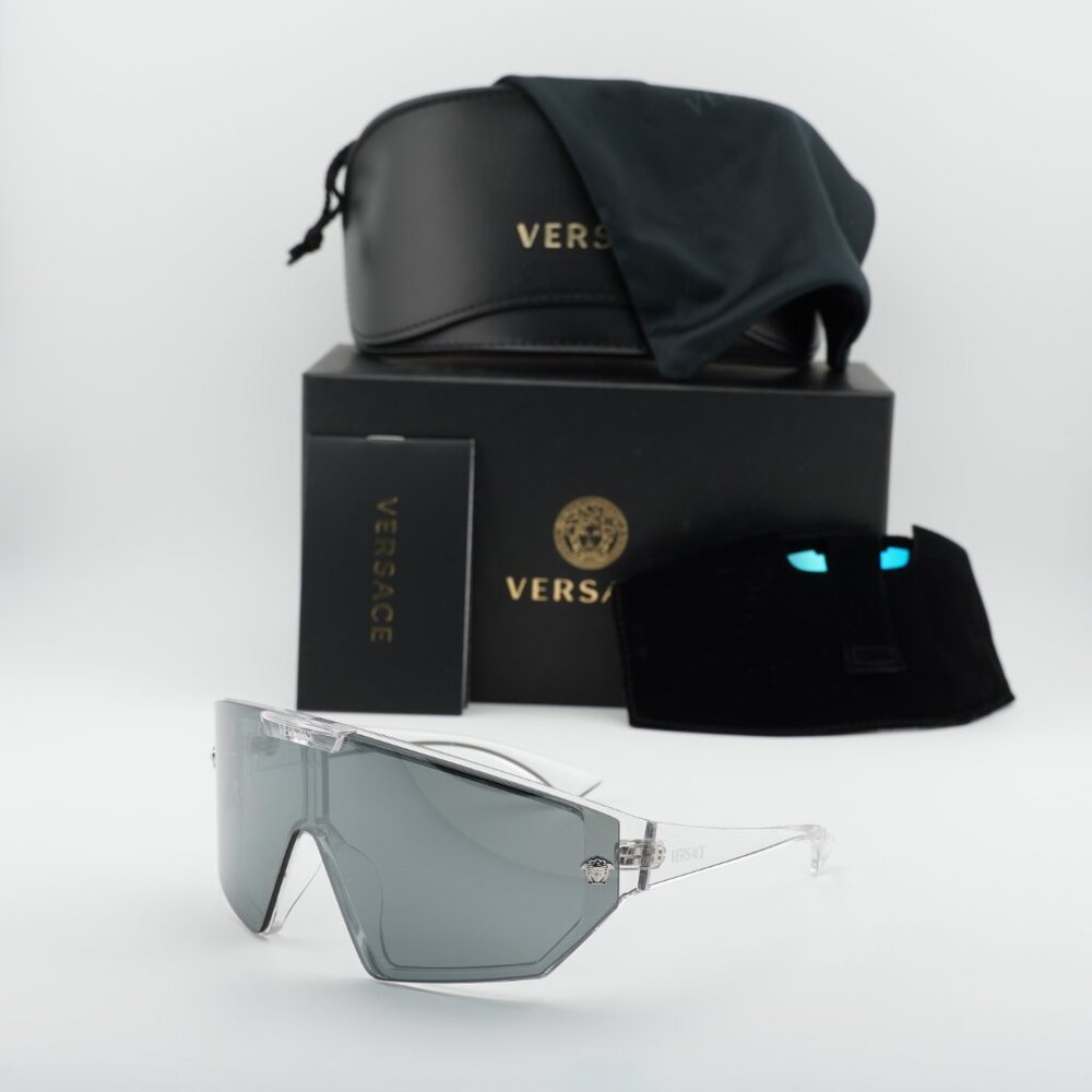 Versace VE4461 148/6V Shield Sunglasses - Crystal / Grey / Blue Violet